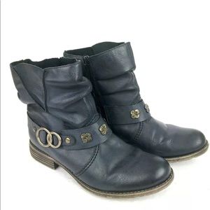 Rieker Slouchy Booties Boots Dark Blue Vegan